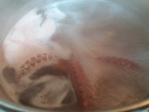 Spaghetti aglio olio e peperoncino con purpu ammuddicato su crema di friarielli_5