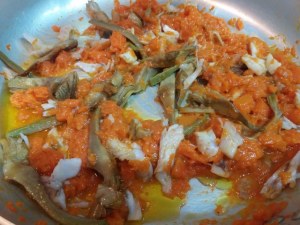 Scialatielli con zucca carciofi e rana pescatrice