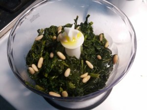 sedani rigati con pesto di friarielli gorgonzola e pomodori confit gialli e rossi