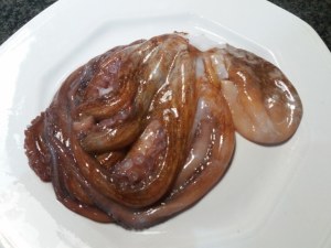 Flan di broccoli con porro e polpo fritti