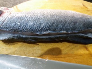 Filetto di spigola in crosta di pistacchi con emulsione al miele di castagno