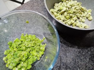 Spaghettone con crema di fave cozze e pecorino