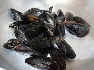 Spaghettone con crema di fave cozze e pecorino