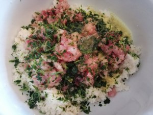 Polpette di pesce spada su caponata siciliana