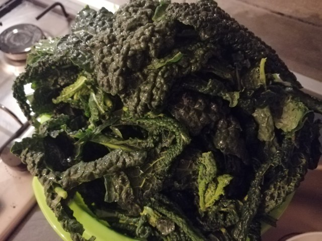 Zuppa di ceci cavolo nero e funghi porcini con stick di pane di segale