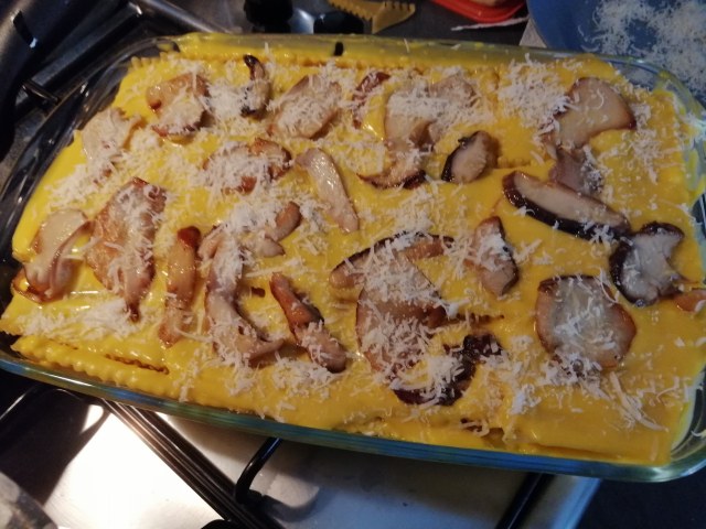 Lasagna riccia ai porcini con besciamella alla zucca cotto e provola
