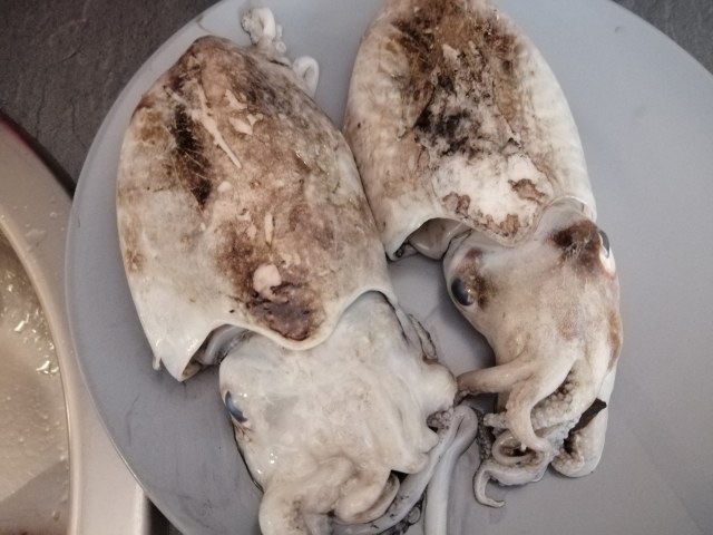 Seppia ripiena di patate e broccoli con hummus di piselli