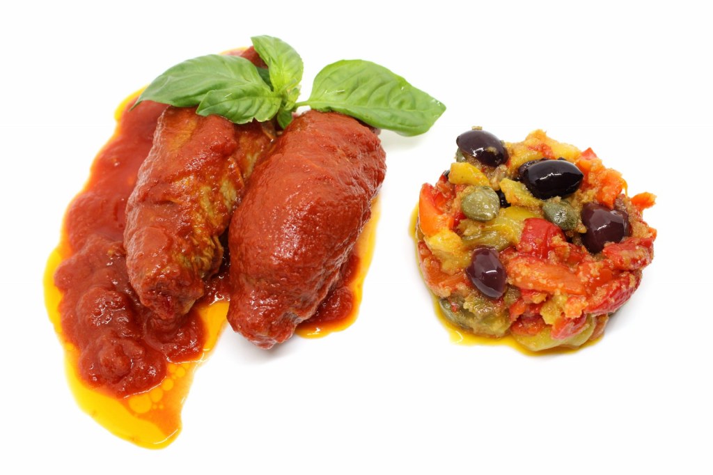 Braciole al ragu con peperoni a gratin