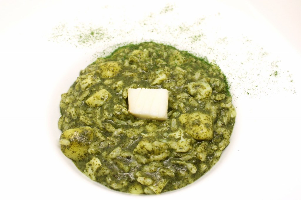 Risotto con baccala crema di cime di rapa e patate