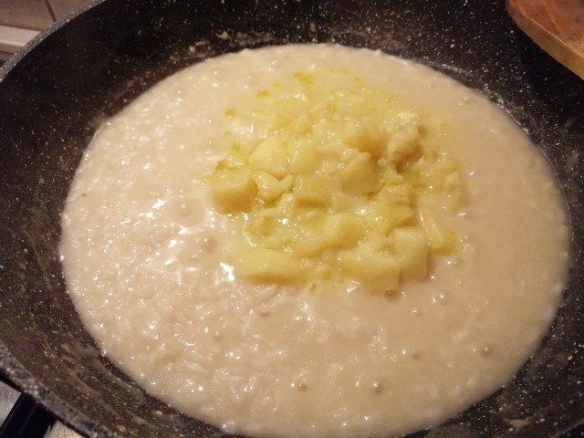 Risotto con baccala crema di cime di rapa e patate