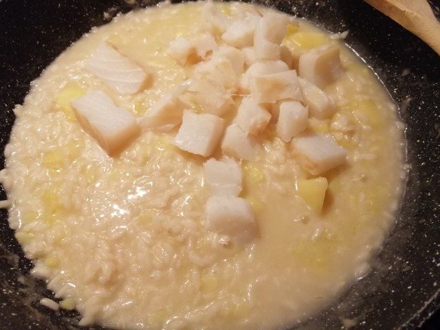 Risotto con baccala crema di cime di rapa e patate